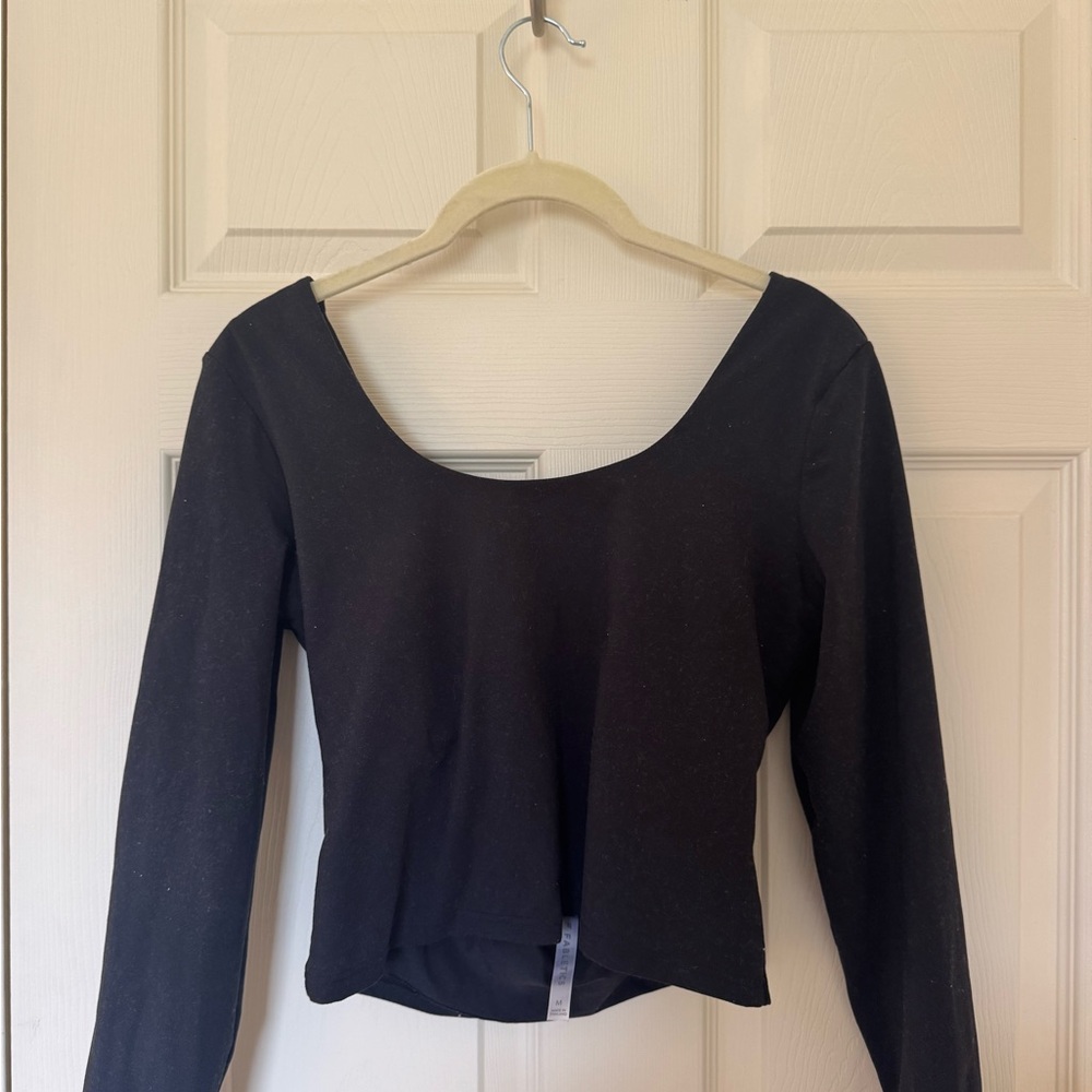 Fabletics Black Fitted Crop Blouse 3/4 Sleeve